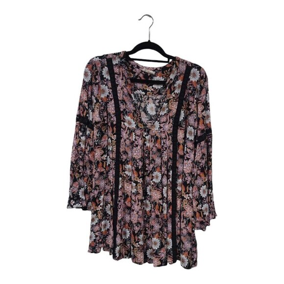 Altar'd State Dresses & Skirts - Altar'd State Women's Floral Purple Pink Boho Mini Dress Bell Sleeves Size L